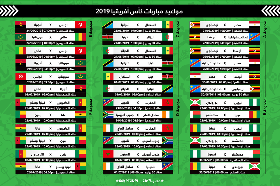 جدول مباريات كأس الأمم الأفريقية